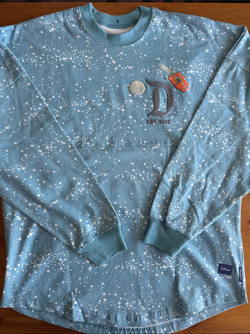 Disney Spirit Jersey Light Blue Star Speckle “Tomorrowland” Sweatshirt